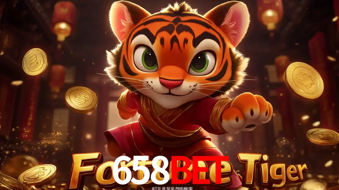 O carismático mascote do jogo de slot Fortune Tiger, um tigre fofo em pose de artes marciais, pronto para trazer sorte e multiplicadores de ganhos no cassino online 658BET.