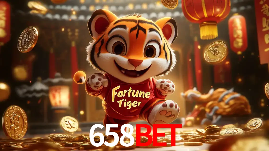 O alegre personagem do Fortune Tiger correndo sobre um caminho de moedas de ouro, simbolizando os grandes prêmios e a diversão do popular jogo de slot do 658BET.