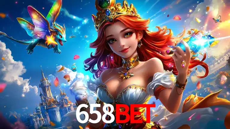 A princesa de um reino de fantasia mágico, com seu pequeno dragão, apresentando um mundo de prêmios encantados nos jogos de caça-níqueis do cassino 658BET.